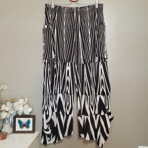 Samuel Dong Crinkle Pants Size Large Black White Tiered Asymmetrical Pull On